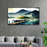 Mountain Reflection in Lake Floating Framed Nature Wall Painting