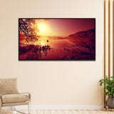Beautiful Sunrise View on Calm Mountain Lake Vibrant Nature Canvas Wall Painting