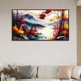Beautiful Lake with Mountain Multicolor Nature Floating Framed Wall Painting