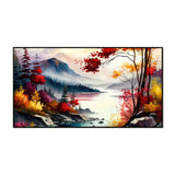 Beautiful Lake with Mountain Multicolor Nature Floating Framed Wall Painting