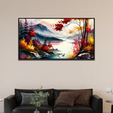 Beautiful Lake with Mountain Multicolor Nature Floating Framed Wall Painting