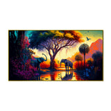 African Elephant in Tropical Jungle Floating Frame Canvas Wall Painting