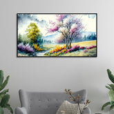 Panoramic Blooming Trees Multicolor Landscape Canvas Wall Painting