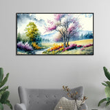 Panoramic Blooming Trees Multicolor Landscape Canvas Wall Painting