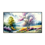 Panoramic Blooming Trees Multicolor Landscape Canvas Wall Painting