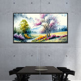 Panoramic Blooming Trees Multicolor Landscape Canvas Wall Painting