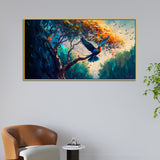 Beautiful Birds Flying in Majestic Forest Canvas Wall Painting with Frame