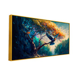 Beautiful Birds Flying in Majestic Forest Canvas Wall Painting with Frame