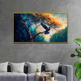 Beautiful Birds Flying in Majestic Forest Canvas Wall Painting with Frame