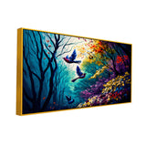 Beautiful Birds Flying in Majestic Forest Canvas Painting with Floating Frame