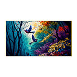 Beautiful Birds Flying in Majestic Forest Canvas Painting with Floating Frame