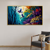 Beautiful Birds Flying in Majestic Forest Canvas Painting with Floating Frame