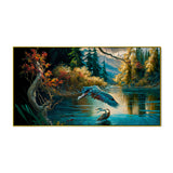 A Glimpse of Freedom Birds Soaring Above a Winding River Canvas Painting