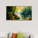 Vintage Landscape Canvas Painting of Forest Lake with Floating Frame