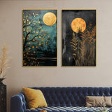 Abstract Golden Floral Tree Canvas Wall Decorative Painting Two Pieces