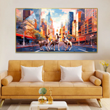 Abstract Urban Wilderness: A Trio of Deer Floating Frame Canvas Wall Painting