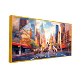 Abstract Urban Wilderness: A Trio of Deer Floating Frame Canvas Wall Painting