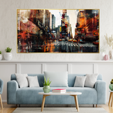 Large Cityscape Canvas Wall Painting with Frame for Home Décor