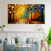 Autumn Alley with Trees Yellow and Orange Leaves Beautiful Canvas Wall Painting