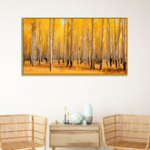 Stunning Birch Trees Yellow Forest Panorama Modern Design Canvas Painting