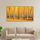 Stunning Birch Trees Yellow Forest Panorama Modern Design Canvas Painting