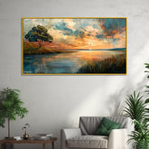 Sunset on Lake Digital Printed Canvas Painting for Wall Décor