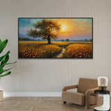 Beautiful Sunrise Painting Over a Tranquil Floral Meadow