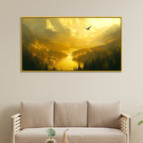 Painting of Mighty Eagle Soaring on the Golden Autumn Mountain and Lake