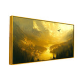 Painting of Mighty Eagle Soaring on the Golden Autumn Mountain and Lake
