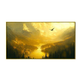 Painting of Mighty Eagle Soaring on the Golden Autumn Mountain and Lake