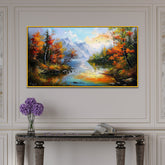 Beautiful Canvas Painting of Mountains with River and Trees