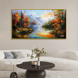 Beautiful Canvas Painting of Mountains with River and Trees