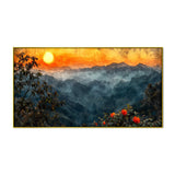 Beautiful Sunrise Nature Painting with Mountain Range