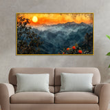 Beautiful Sunrise Nature Painting with Mountain Range
