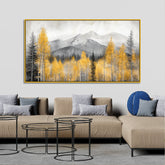 Beautiful Painting of Mountain Covered in Clouds and Trees