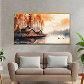 Panoramic Autumn Forest and Lake Landscape Canvas Painting