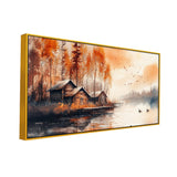 Panoramic Autumn Forest and Lake Landscape Canvas Painting