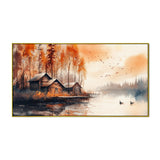 Panoramic Autumn Forest and Lake Landscape Canvas Painting