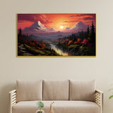 Sunrise Over Snowy Mountain and River Canvas Wall Painting