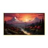 Sunrise Over Snowy Mountain and River Canvas Wall Painting
