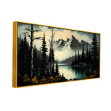 Foggy Pine Forest and River Winter Nature Canvas Wall Painting