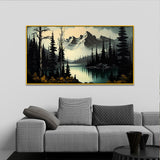 Foggy Pine Forest and River Winter Nature Canvas Wall Painting