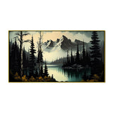 Foggy Pine Forest and River Winter Nature Canvas Wall Painting