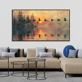 Beautiful Canvas Wall Painting of Birds Flying Over A Lake