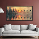 Beautiful Canvas Wall Painting of Birds Flying Over A Lake