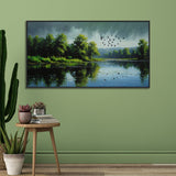 Birds Flying Over a Tranquil Lake Landscape Canvas Painting for Home Décor