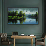 Birds Flying Over a Tranquil Lake Landscape Canvas Painting for Home Décor