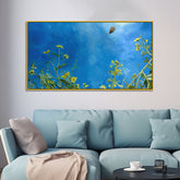 Beautiful Wall Painting of Buttery Flying on the Yellow Flower Under the Blue Sky