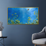 Beautiful Wall Painting of Buttery Flying on the Yellow Flower Under the Blue Sky