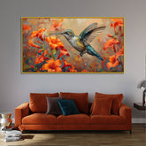 Beautiful Painting of Hummingbird Hovering in Toward sing Hibiscus Flower